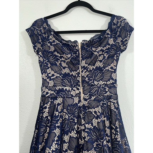 B Darlin Lace Overlay Short Fit & Flare Blue Mini Cocktail Dress Size 7/8 - Picture 10 of 16